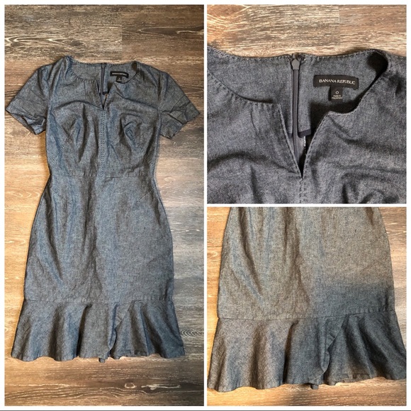 Denim Dark Blue Banana Republic Dress w Ruffle Sz0 - Picture 1 of 5